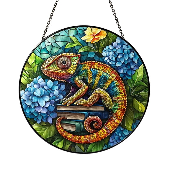 Lizard Stained Glass Suncatcher Window Decor Funny Glasses Reptile Art Whimsical Nature Inspired Hanging Glass for Home Interior