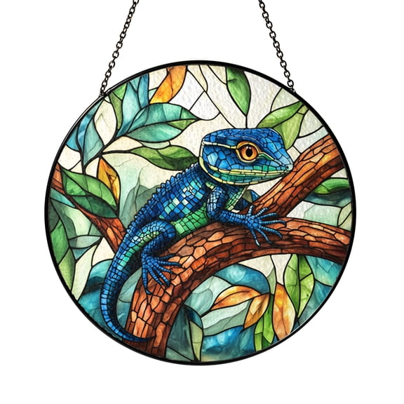 Lizard Stained Glass Suncatcher, Window Hanging Ornament, Vibrant Reptile-Themed Home Decor, Gift for Nature and Reptile Lovers