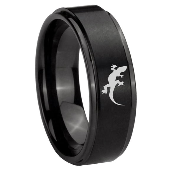 Lizard Step Edge Brush Black Tungsten Men Ring 10MM