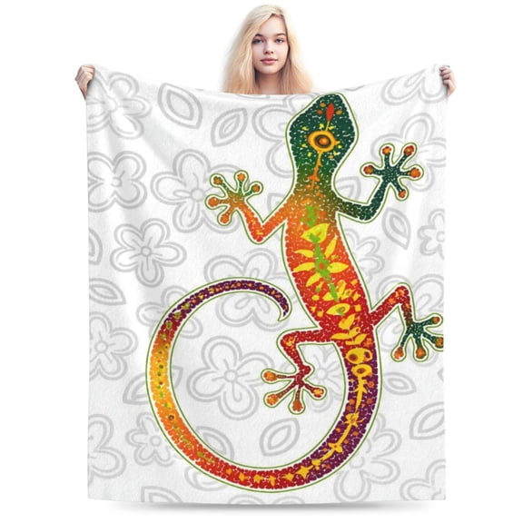 Lizard Sunflower Blanket Throw Size, Reptiles Animal Theme Flannel Blanket, Watercolor Modern Design Sherpa Blanket for Adult Bedroom 50x40