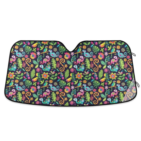 Lizard and Leaf Car Windshield Sun Shade Foldable Car Front Window Visor Heat and UV Protection 53x23.5