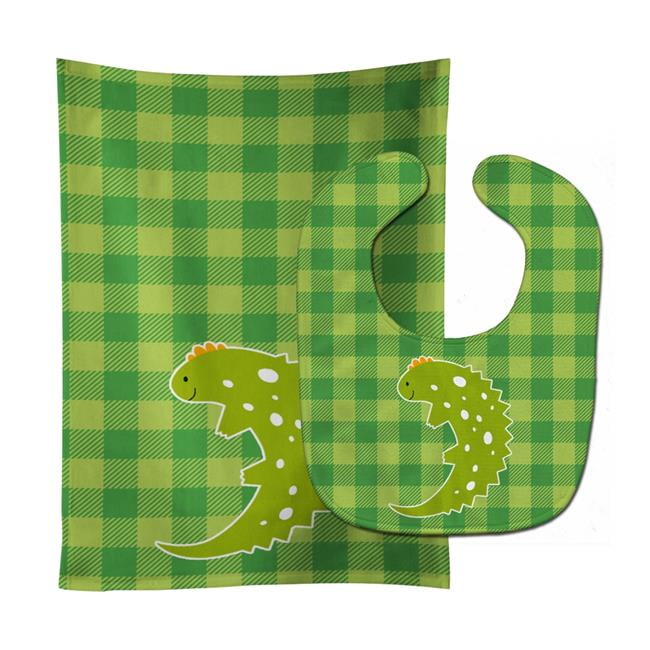 Lizard on Plaid Baby Bib & Burp Cloth