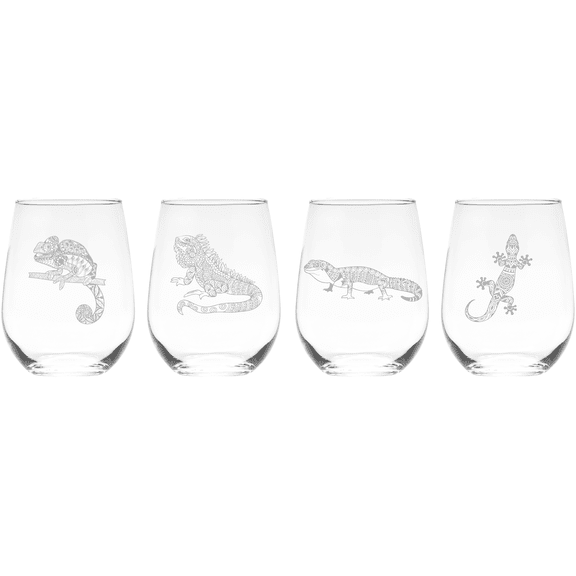 C&M Personal Gifts 17 oz Lizard Stemless Wine Glass Set of 4