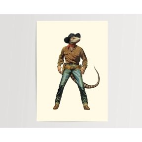 Lizardboy (Cowboy Trippy Wall Art Retro Art Animal Art Vintage Art) Wall Art Home Decor Office Wall Art