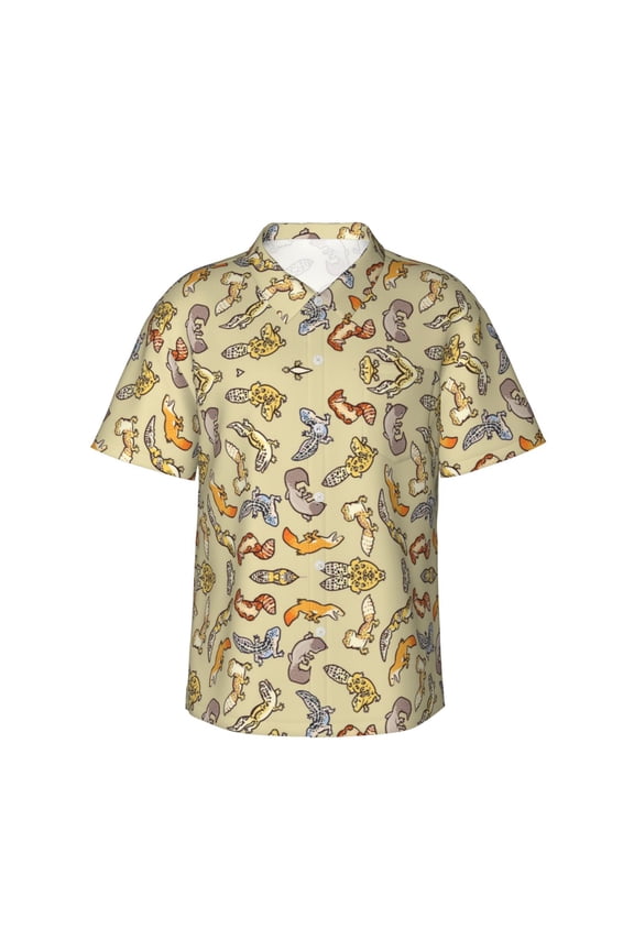Lizards Gecko Hawaiian Shirts For Men, Summer Short-Sleeve Relaxed-Fit Button-Down Shirts Small