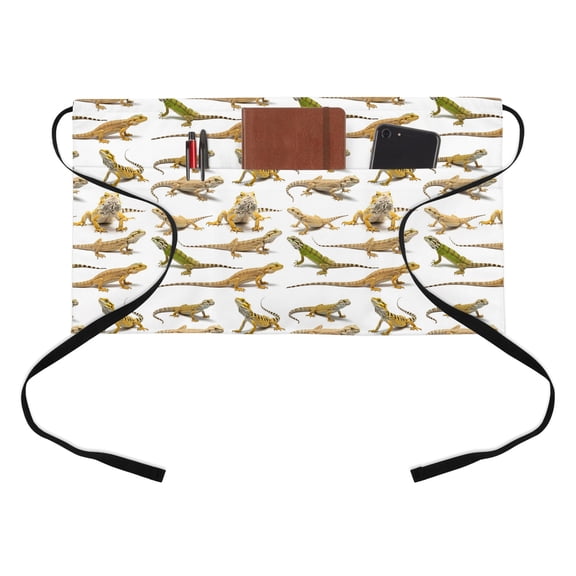 Lizards Half Waist Apron Animals Reptiles Texture Modern Style Short Waiter Aprons with 3 Pockets for Women Men Kitchen Restaurant Cooking