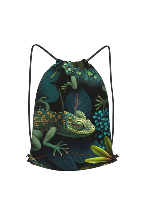 Lizards Lizard Art Green Drawstring Backpack Gym String Bag Sports Sackpack Cinch Sack, Large