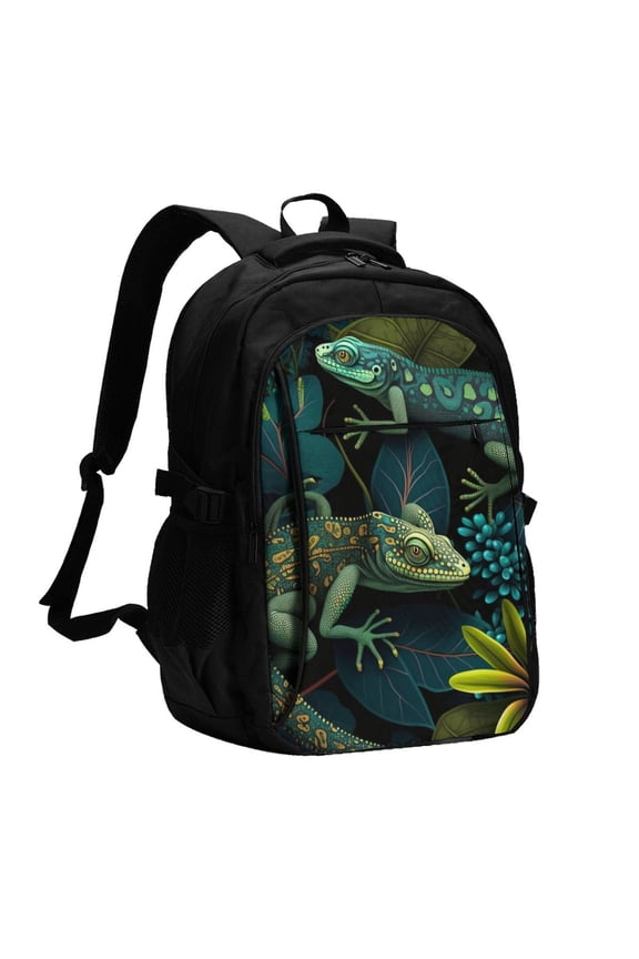 Lizards Lizard Art Green Laptop Backpack with USB Charging Headphone Port Casual Daypack Bag College Business Travel