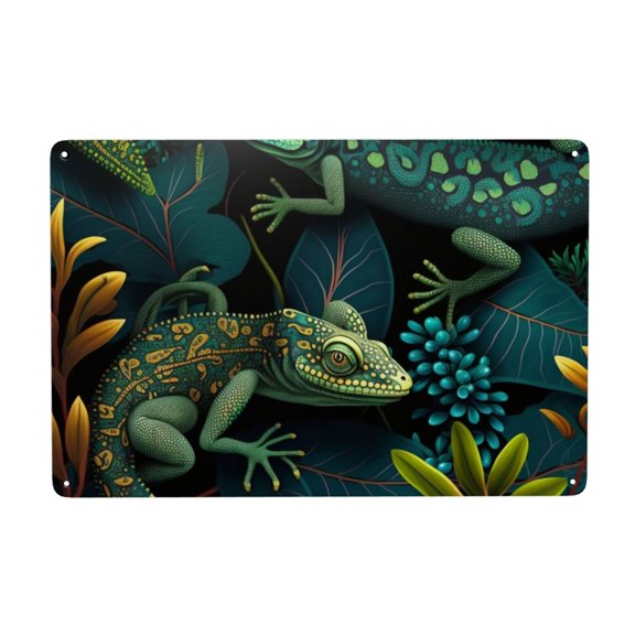 Lizards Lizard Art Green Metal Tin Sign Home Kitchen Office Bedroom Cafes Room Wall Decor 8x12 Inch