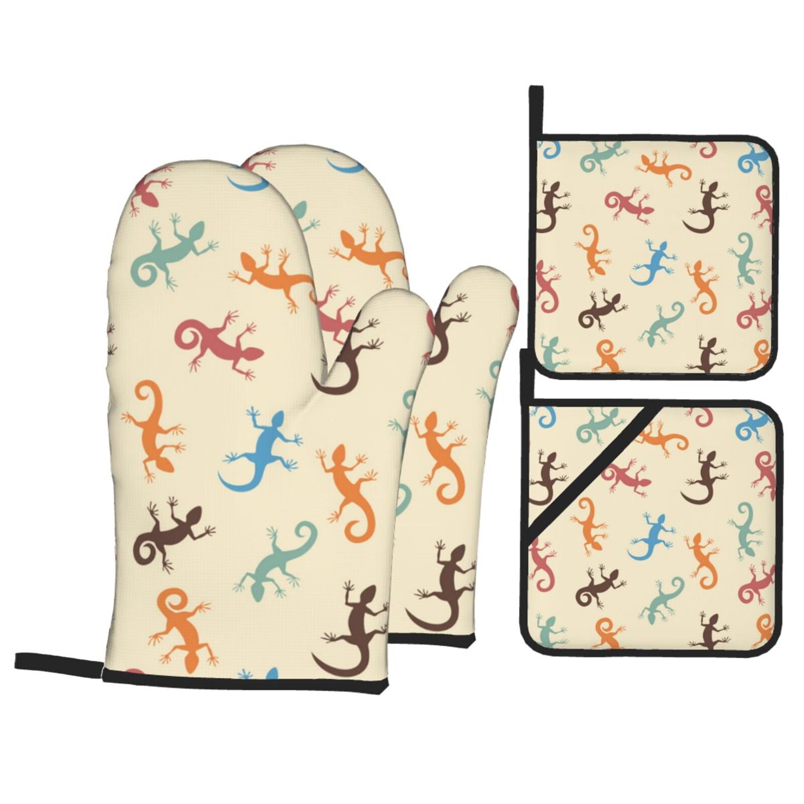 Lizards Lizard Pattern 4Pcs Oven Mitts and Pot Holders Sets Oven Kitchen Gloves Hot Pads for Cooking BBQ Baking Grilling