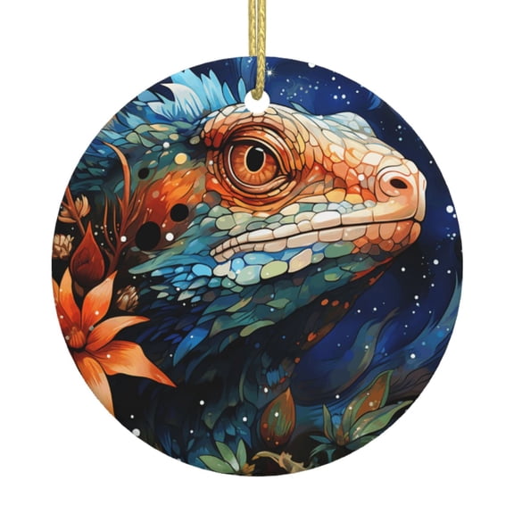 Lizards Lizard Starry Ceramic Christmas Ornament, Round Porcelain Xmas Tree Hanging Decoration