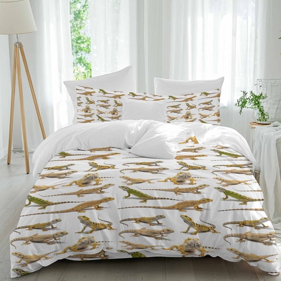 Lizards Queen Size Comforter Set, Animals Reptiles Texture Modern Style Bedding for All Seasons, 4 Pcs Bed Set, 1Quiltcover (90"x92") ,1Sheet(94"x116"), 2Pillowcases (30"x20")