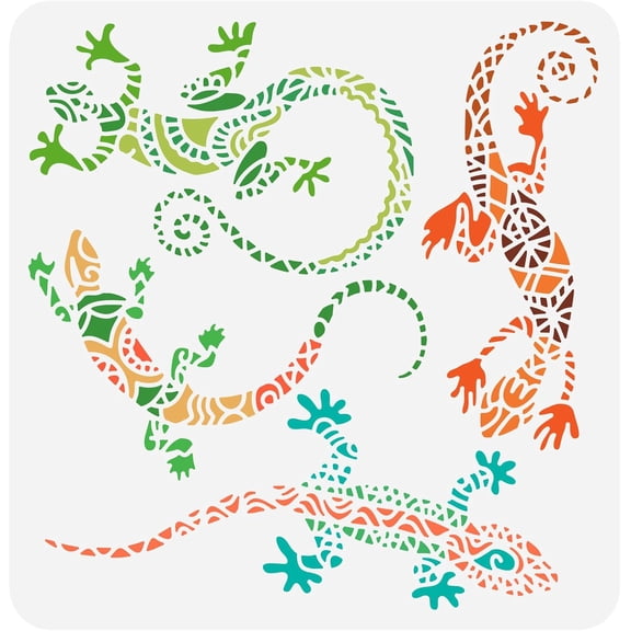 Lizards Stencils 11.8x11.8 inch Plastic Aztec Lizard Pattern Painting Stencil Geckos Stencil Reusable Mixed Media Lizard Reptile Stencils for DIY Painting Wall Furniture Crafts Decor 1pc DIY