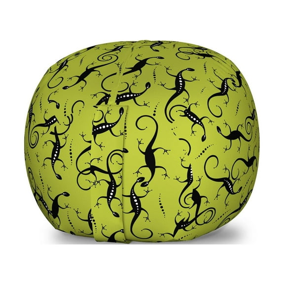 Lizards Storage Toy Bag Chair, Slender Shapes of Reptiles with Polka Dots Crawling Silhouettes, Stuffed Animal Organizer Washable Bag, Large Size, Apple Green and Charcoal Grey, by Ambesonne