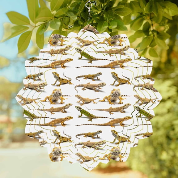 Lizards Wind Spinner for Garden Yard 8In, Animals Reptiles Texture Modern Style 3D Stainless Steel Kinetic Hanging Wind Spinners Rustproof Outdoor Decor for Lawn Patio Home