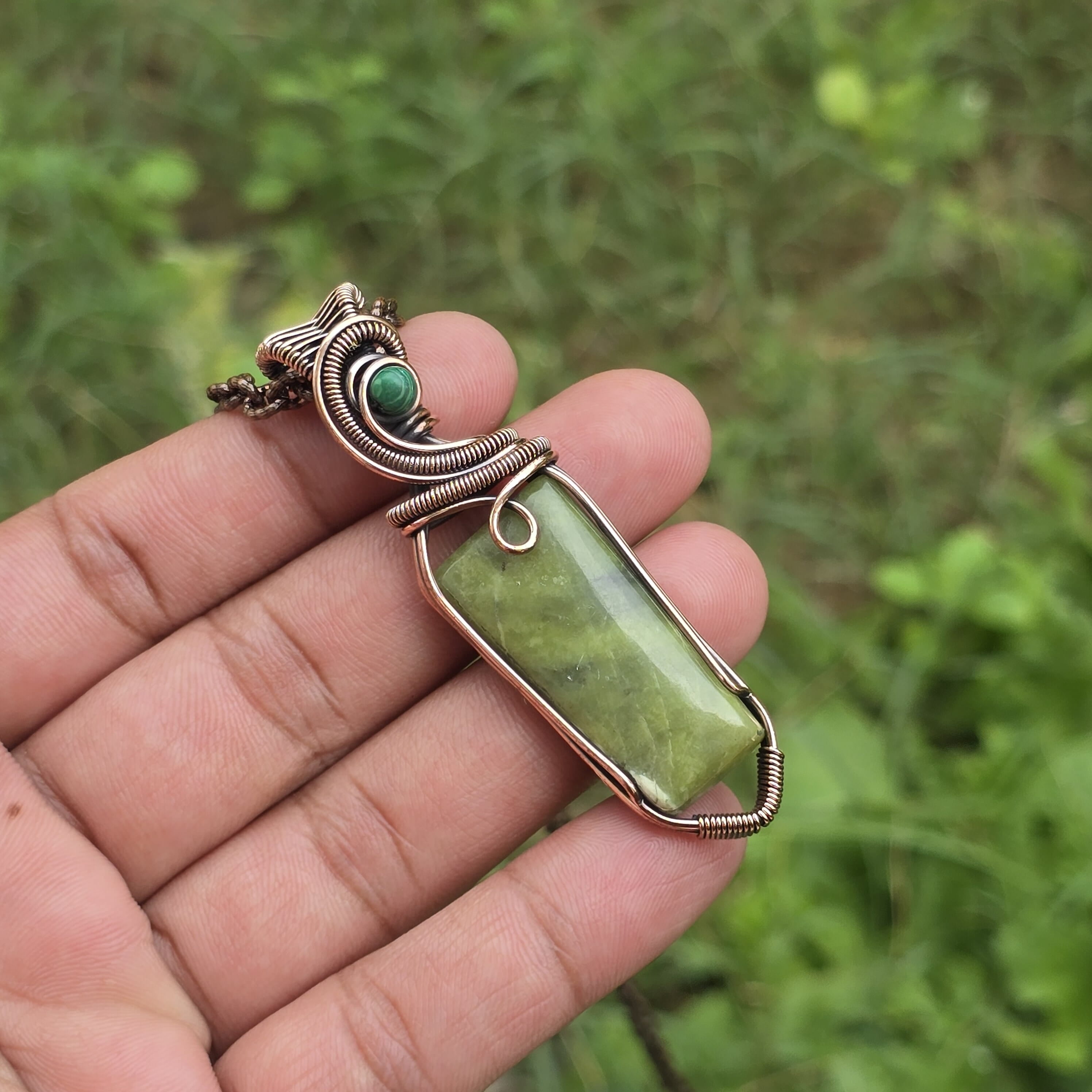 Lizarite Gemstone Handmade Copper Wire Wrap Chain Pendant 2.55 ...
