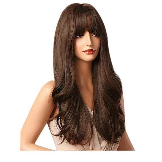 Lizheee Dark Brown Wig With Long Wavy High Temperature Wire