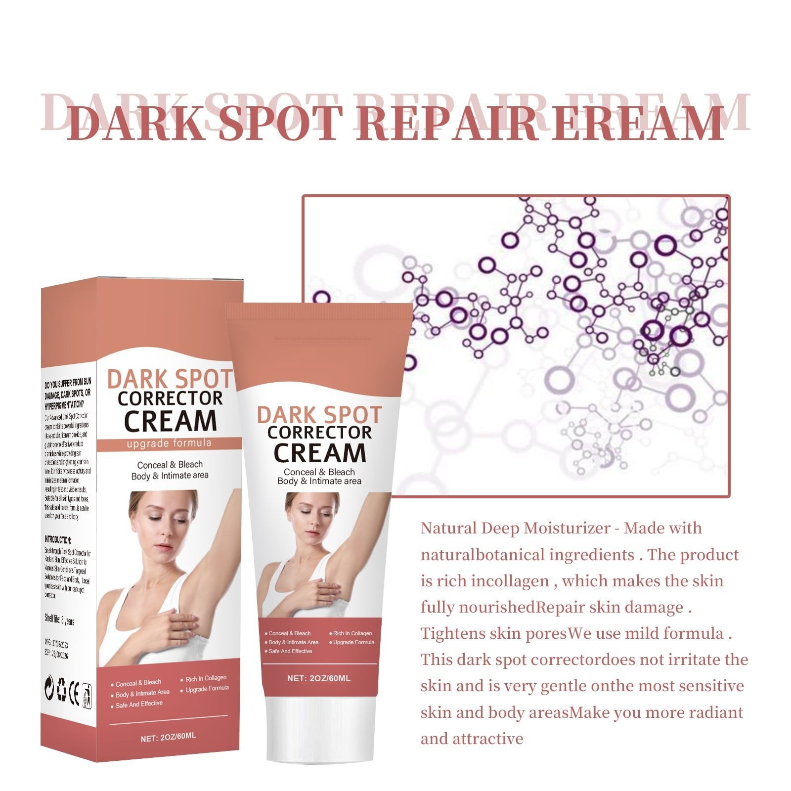 Lizheee Dark Remover For Face Underarm Armpit Neck Back Legs Elbows