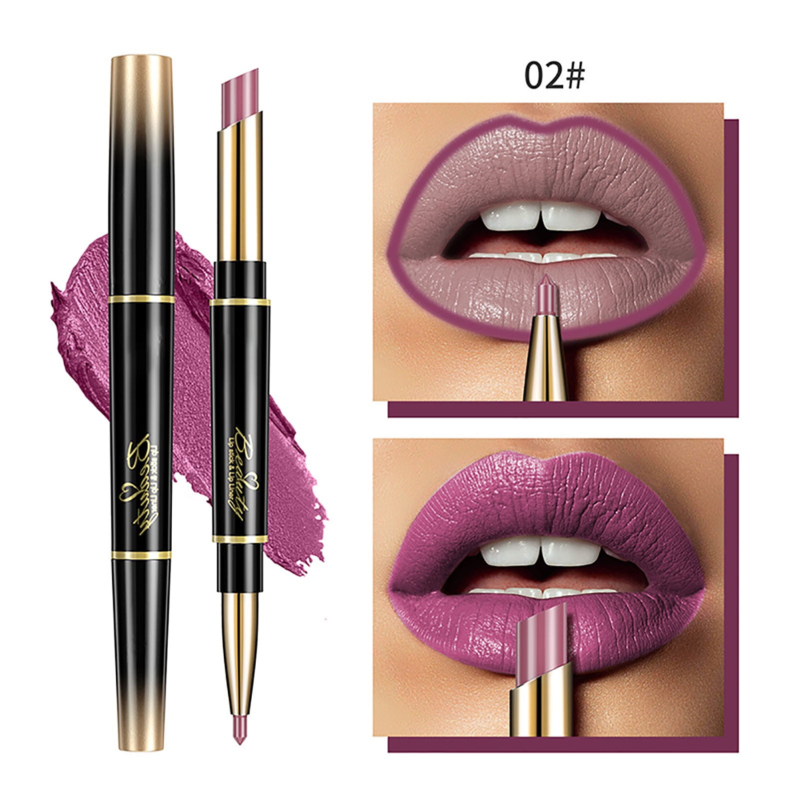 Lizheee Hard Candy Lip Stain Lipstick Lipliner Double Head Two In One