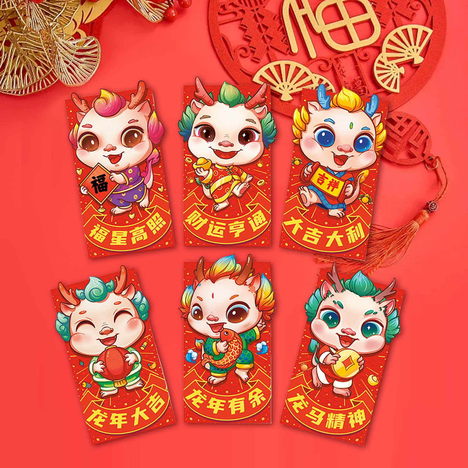 Lizheee Kids Birthday Gift 6pcs Chinese New Year Dragon 2024 Red ...