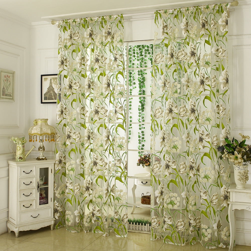 Lizheee Leaves Sheer Curtain Tulle Window Voile Drape 1 Panel Fabric