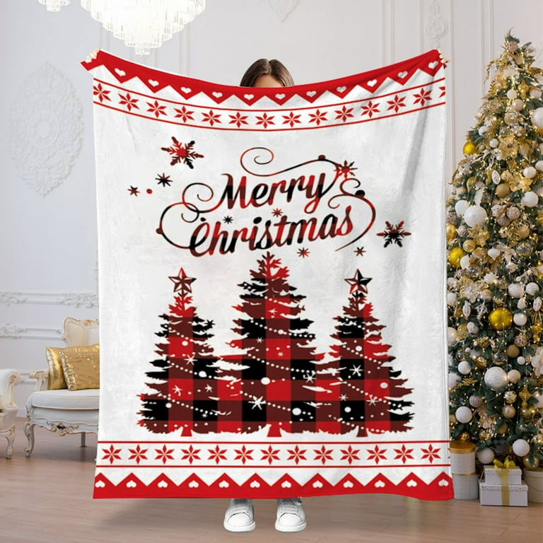 Lizheee Pack of Throw Blankets Christmas Blanket Facecloth Material Snowman Deer Christmas Tree Pattern Cover Blanket Festive Party Home Textile