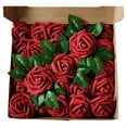 Lizheee Winter Flowers for Vase Box 8cm Rose Rose Plus Leaf Belt Rod 25