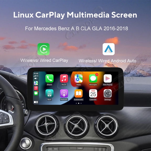 Lizpofly 10.25 Inch Ultra-Narrow Touchscreen with,For Mercedes Benz A B GLA 2016-2018,LINUX Multimedia Car Radio Receiver Compatible ,Wireless CarPlay,Android Auto.