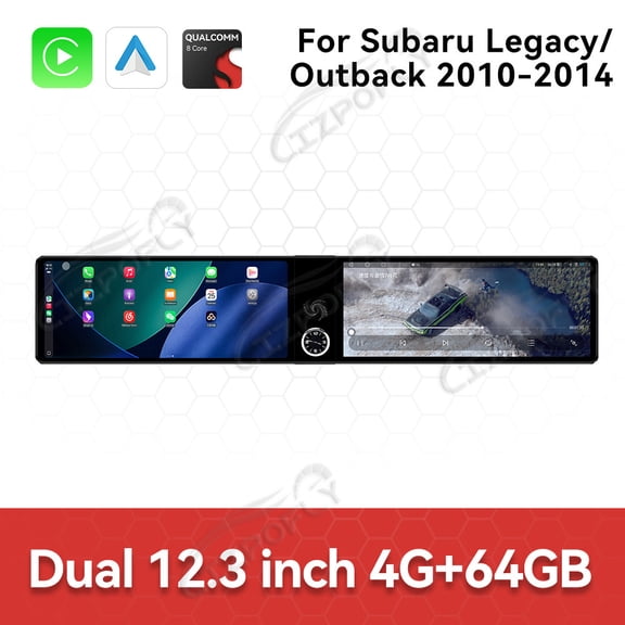 Lizpofly 12.3 inch Android Double Din Car Radio For Subaru Legacy/Outback 2010-2014 Car Multimedia Video Player GPS Navigation Carplay Head Unit Touch Screen