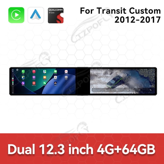 Lizpofly 12.3 inch Android Double Din Car Radio For Transit Custom 2012-2017 Car Multimedia Video Player GPS Navigation Carplay Head Unit Touch Screen