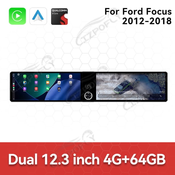 Lizpofly 12.3 inch Android Double Din Car Stereo Radio For Ford Focus 2012-2018 Car Multimedia Video Player GPS Navigation Carplay Head Unit Touch Screen
