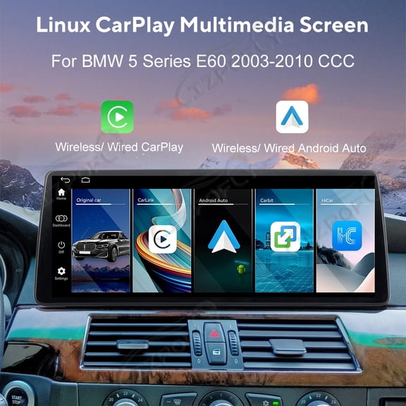 Lizpofly 12.9 Inch Ultra-Narrow Touchscreen with,For BMW 5 Series E60 2003-2010 CCC,LINUX Multimedia Car Radio Receiver Compatible ,Wireless CarPlay,Android Auto.