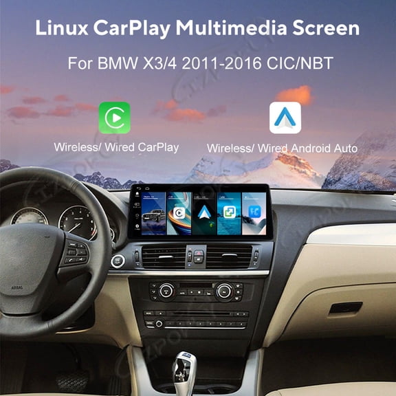 Lizpofly 12.9 Inch Ultra-Narrow Touchscreen with,For BMW X3/4 2011-2012 CIC,LINUX Multimedia Car Radio Receiver Compatible ,Wireless CarPlay,Android Auto.