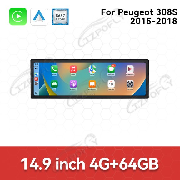 Lizpofly 14.9 inch Android Car Radio,For Peugeot 308S 2015-2018 Car Multimedia Video Player Car GPS Navigation Carplay Stereo DSP