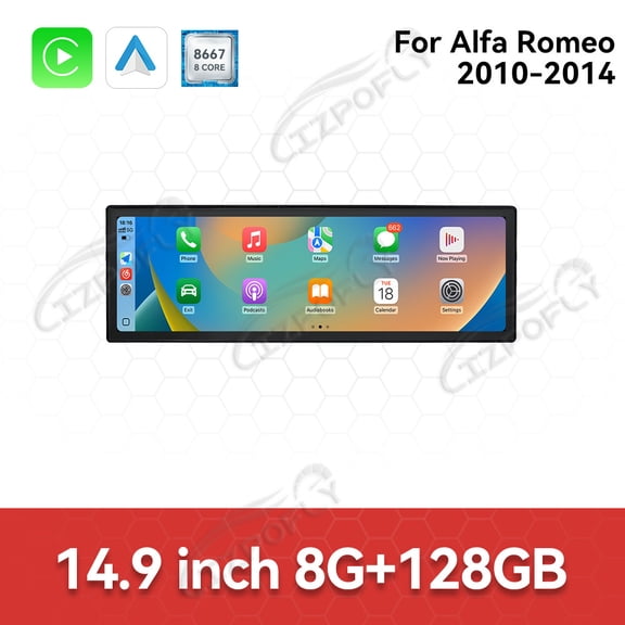 Lizpofly 14.9 inch Android Double Din Car Stereo Radio For Alfa Romeo 2010-2014 Car Multimedia Video Player GPS Navigation Carplay Head Unit Touch Screen