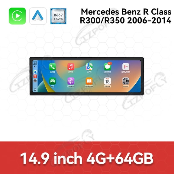 Lizpofly 14.9 inch Android Double Din Car Stereo Radio For Mercedes Benz R Class R350 2006-2014 Car Multimedia Video Player GPS Navigation Carplay Head Unit Touch Screen