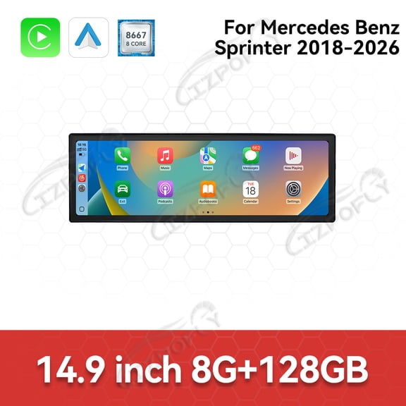 Lizpofly 14.9 inch Android Double Din Car Stereo Radio For Mercedes Benz Sprinter 2018-2026 Car Multimedia Video Player GPS Navigation Carplay Head Unit Touch Screen