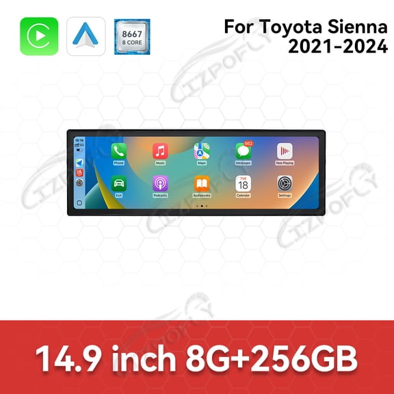 Lizpofly 14.9 inch Android Double Din Car Stereo Radio For Toyota Sienna 2021-2024 Car Multimedia Video Player GPS Navigation Carplay Head Unit Touch Screen