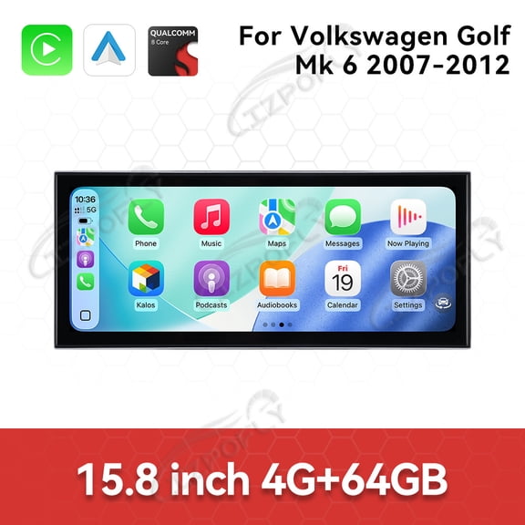 Lizpofly 15.8 inch Android Double Din Car Radio For Volkswagen Golf Mk 6 2007-2012 Car Multimedia Video Player GPS Navigation Carplay Head Unit Touch Screen
