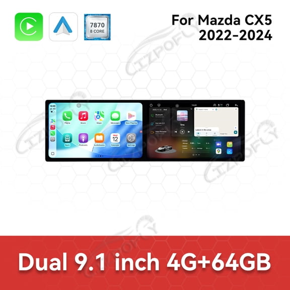 Lizpofly 9.1 inch Android Double Din Car Stereo Radio For Mazda CX5 2022-2024 Car Multimedia Video Player GPS Navigation Carplay Head Unit Touch Screen