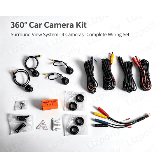 Lizpofly HD 360 Camera Car Bird View System 4 Camera 1080P Rear Front Left Right 3D 360 Camera for Android Car Radio