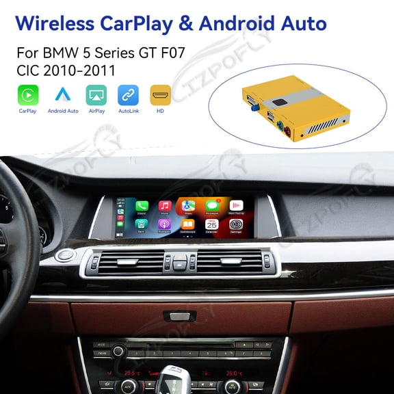 Lizpofly wireless CarPlay module wired Android Auto suitable For BMW 5 Series GT F07 CIC 2010-2011 models decoding box supports mirror link, camera, GPS, Siri, YouTube, etc.