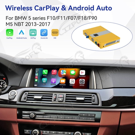 Lizpofly wireless CarPlay module wired Android Auto suitable For BMW 5 series F10/F11/F07/F18/F90 M5 NBT 2013-2017 models decoding box supports mirror link, camera, GPS, Siri, YouTube, etc.