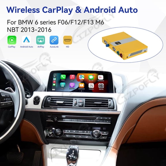Lizpofly wireless CarPlay module wired Android Auto suitable For BMW 6 series F06/F12/F13 M6 NBT 2013-2016 models decoding box supports mirror link, camera, GPS, Siri, YouTube, etc.
