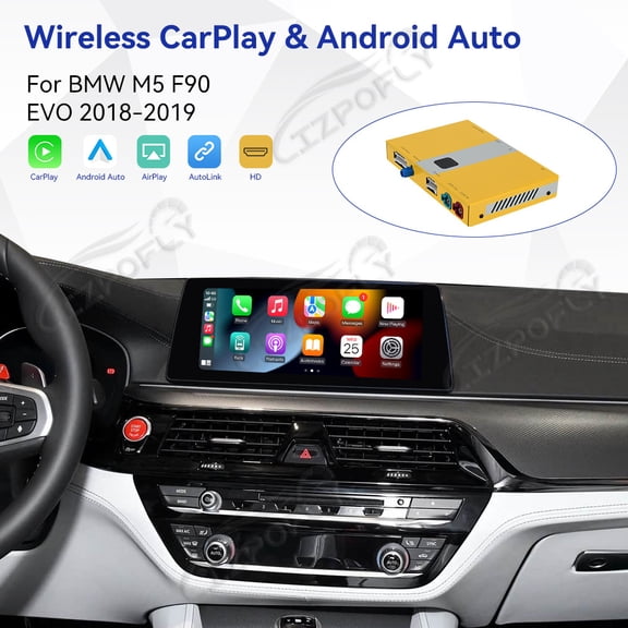 Lizpofly wireless CarPlay module wired Android Auto suitable For BMW M5 F90 EVO 2018-2019 models decoding box supports mirror link, camera, GPS, Siri, YouTube, etc.