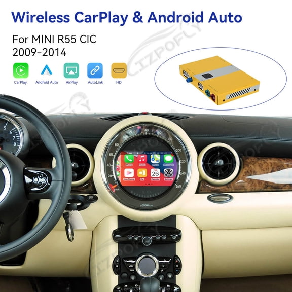 Lizpofly wireless CarPlay module wired Android Auto suitable For BMW MINI R55 CIC 2009-2014 models decoding box supports mirror link, camera, GPS, Siri, YouTube, etc.