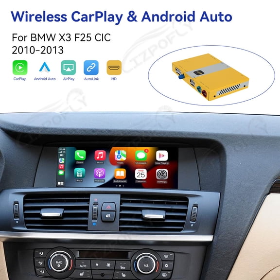Lizpofly wireless CarPlay module wired Android Auto suitable For BMW X3 F25 CIC 2010-2013 models decoding box supports mirror link, camera, GPS, Siri, YouTube, etc.
