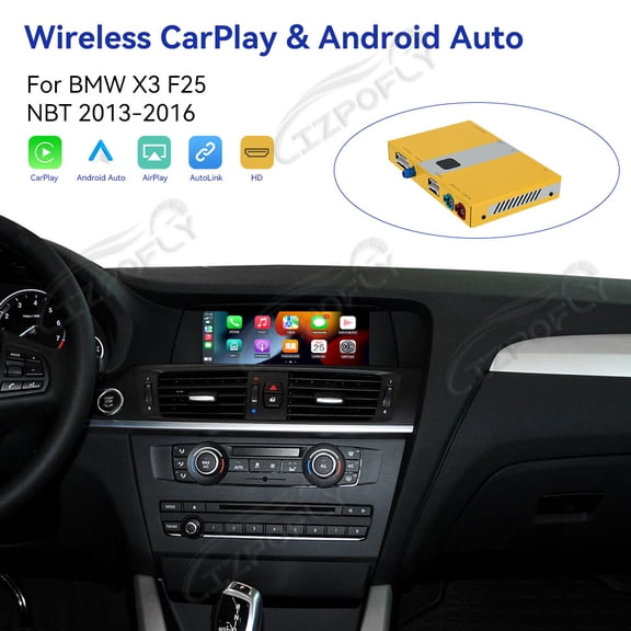 Lizpofly wireless CarPlay module wired Android Auto suitable For BMW X3 F25 NBT 2013-2016 models decoding box supports mirror link, camera, GPS, Siri, YouTube, etc.