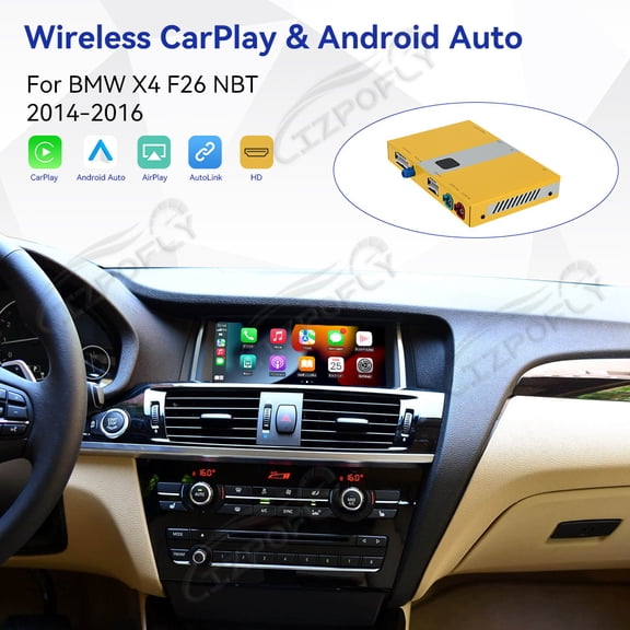Lizpofly wireless CarPlay module wired Android Auto suitable For BMW X4 F26 NBT 2014-2016 models decoding box supports mirror link, camera, GPS, Siri, YouTube, etc.