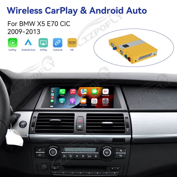 Lizpofly wireless CarPlay module wired Android Auto suitable For BMW X5 E70 CIC 2009-2013 models decoding box supports mirror link, camera, GPS, Siri, YouTube, etc.